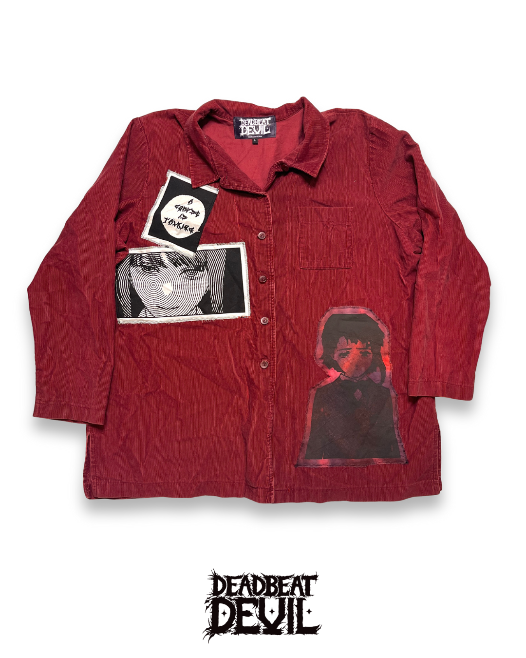 Red Button Up Patchwork Long Sleeve Shirt