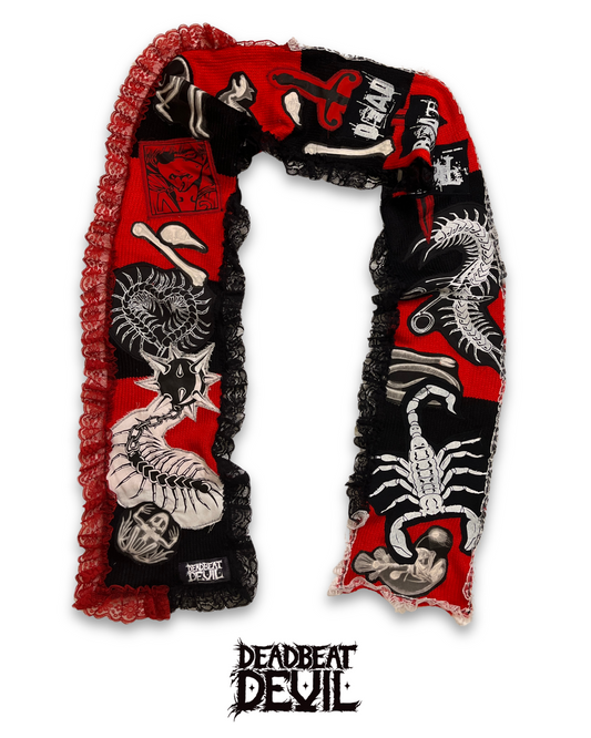 Upcycled Knitted Scarf with Patches and Lace