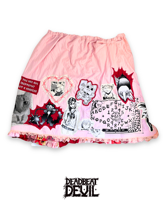 Pink Patchwork Ruffled Skirt