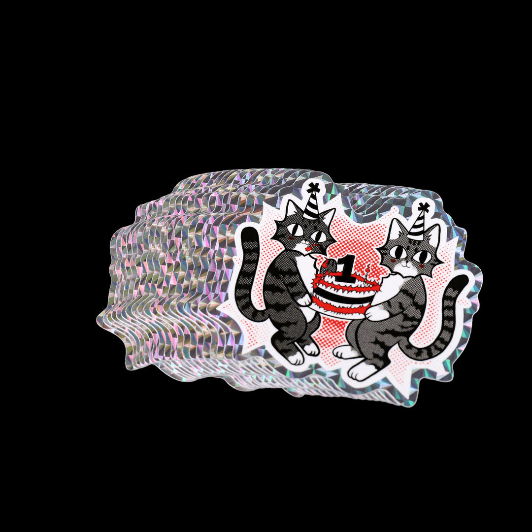 Birthday Cake Kitties Prismatic Holo Sticker