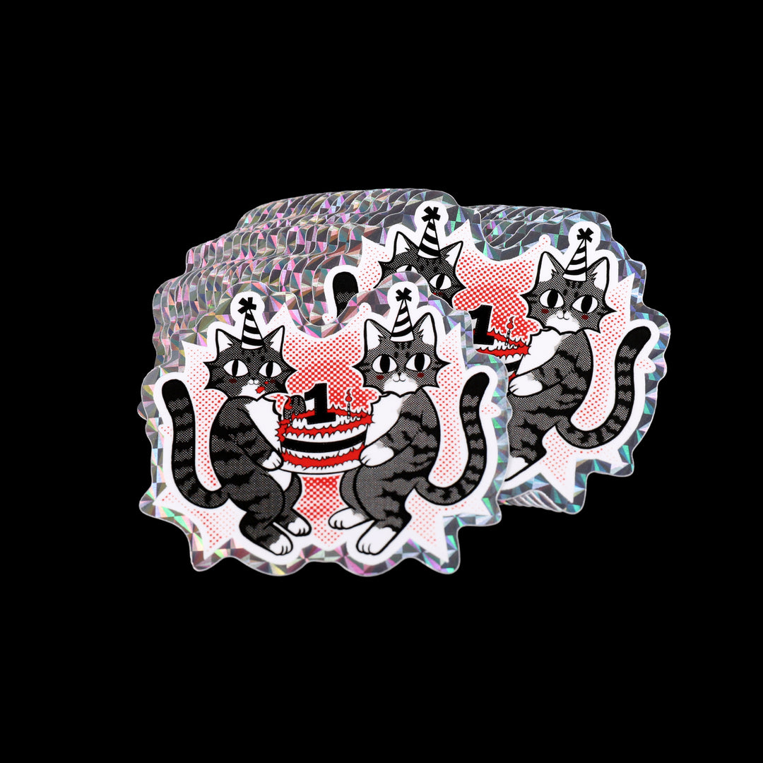 Birthday Cake Kitties Prismatic Holo Sticker