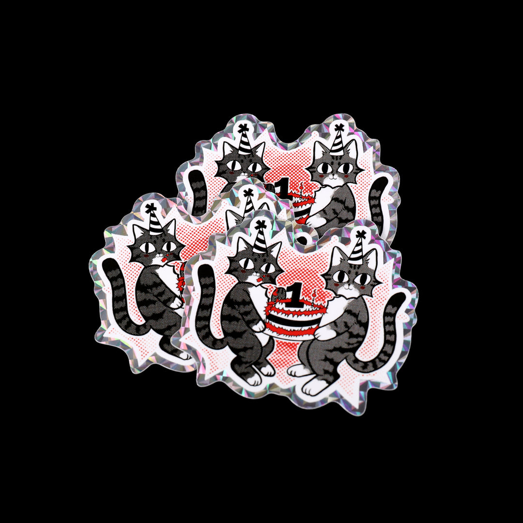 Birthday Cake Kitties Prismatic Holo Sticker