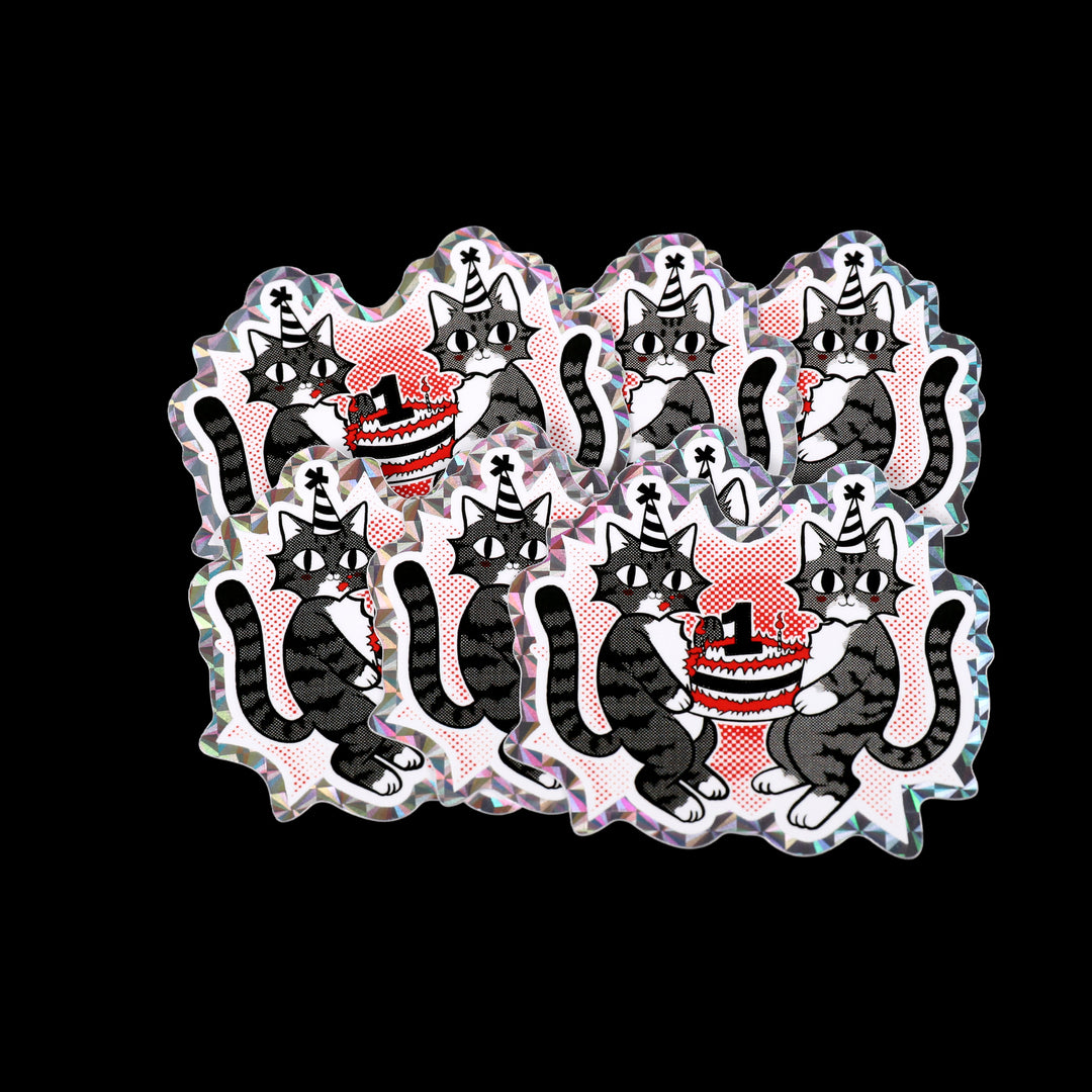 Birthday Cake Kitties Prismatic Holo Sticker