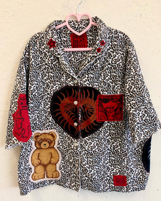 Cheetah  Print Patchwork and Embroidered Button Up