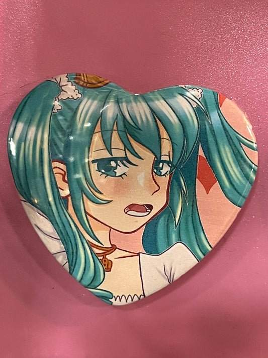 World is Mine Hatsune Miku heart shaped button pin