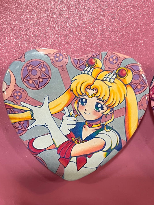 Magical Girl heart shaped button pin