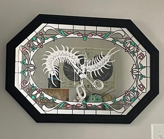 Stained Glass Etched Centipede Mirror