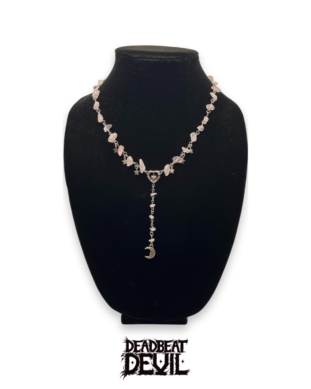 Rose Quarts stars and moon rosary style necklace