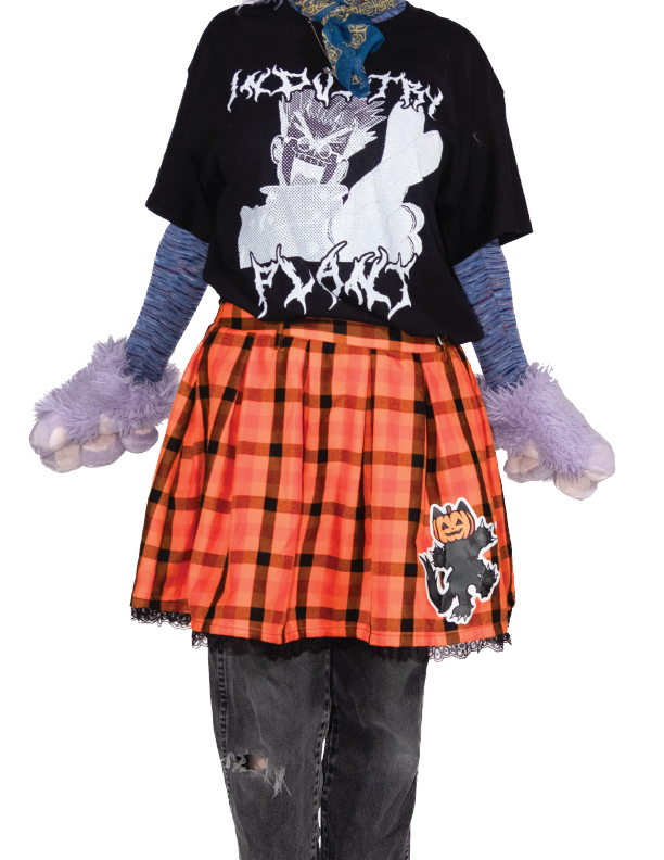 Orange and Black Pumpkin Kitty Halloween Skirt