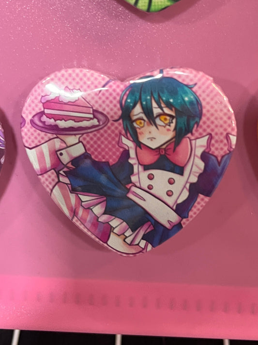 Shuichi heart shaped button pin