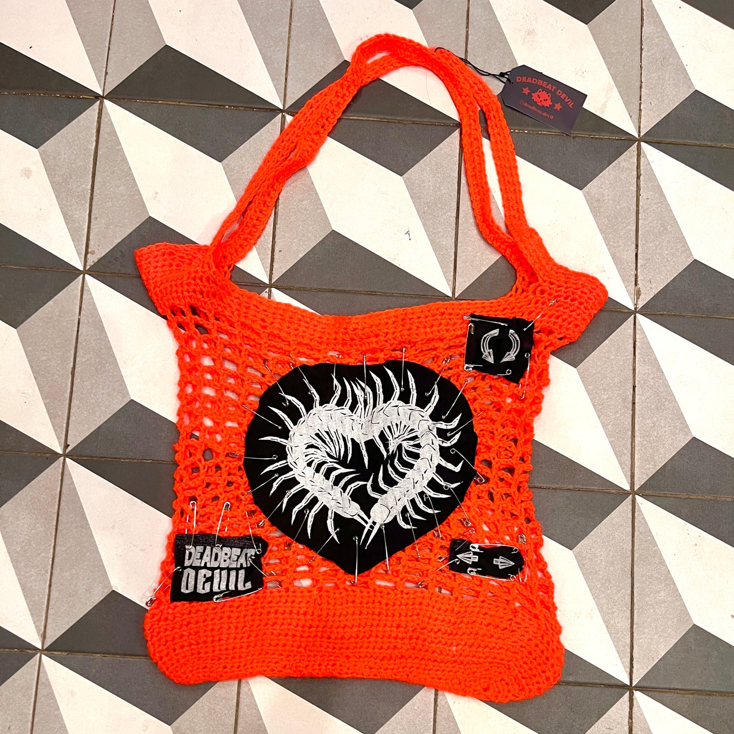 Hot Coral Netted Tote Bag