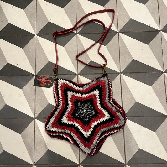 Red White Black Crochet Star Bag