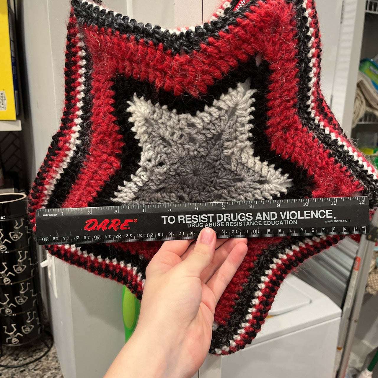 Red White Black Crochet Star Bag