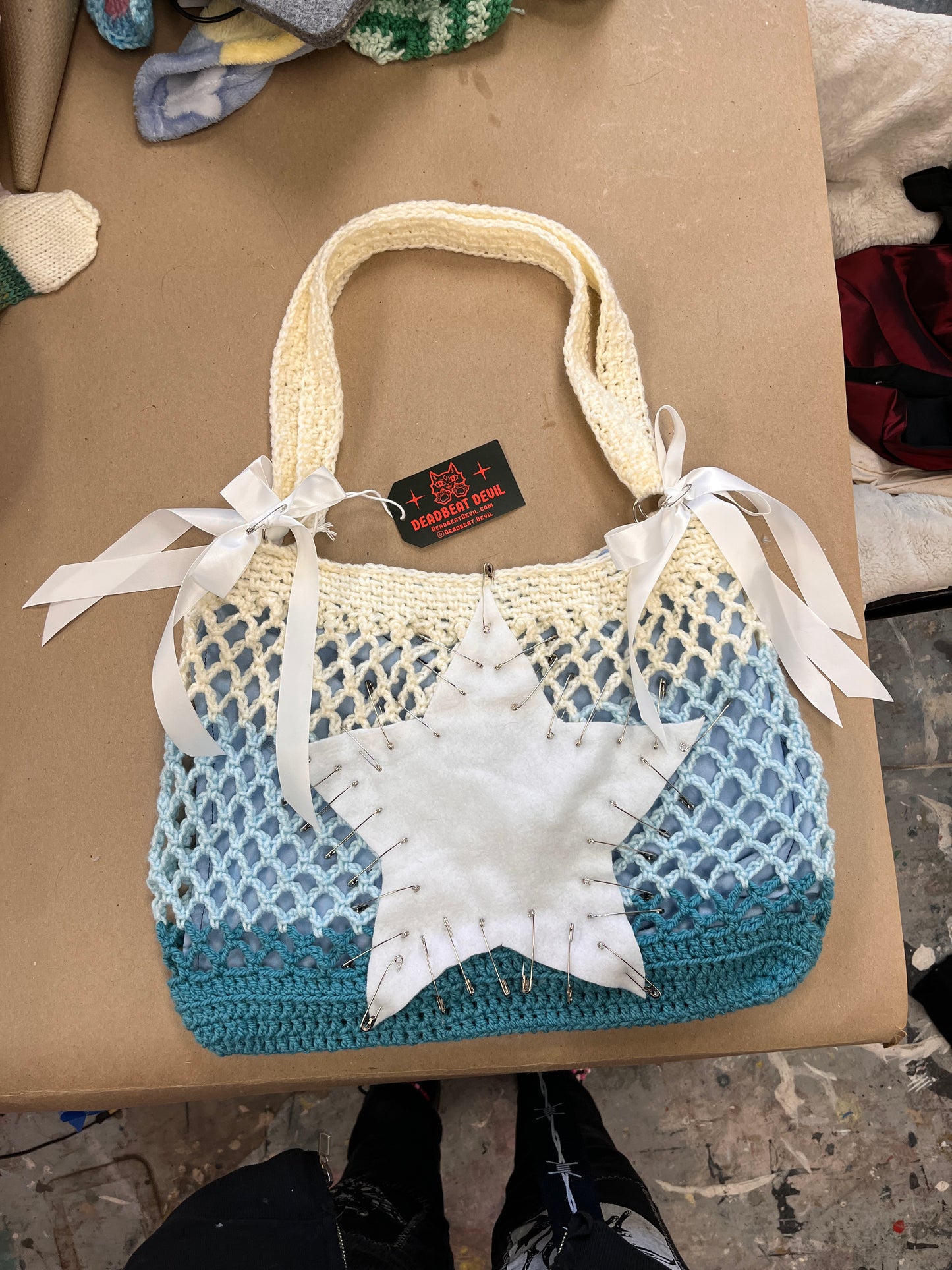 Pastel Blue Crocheted Star Bag