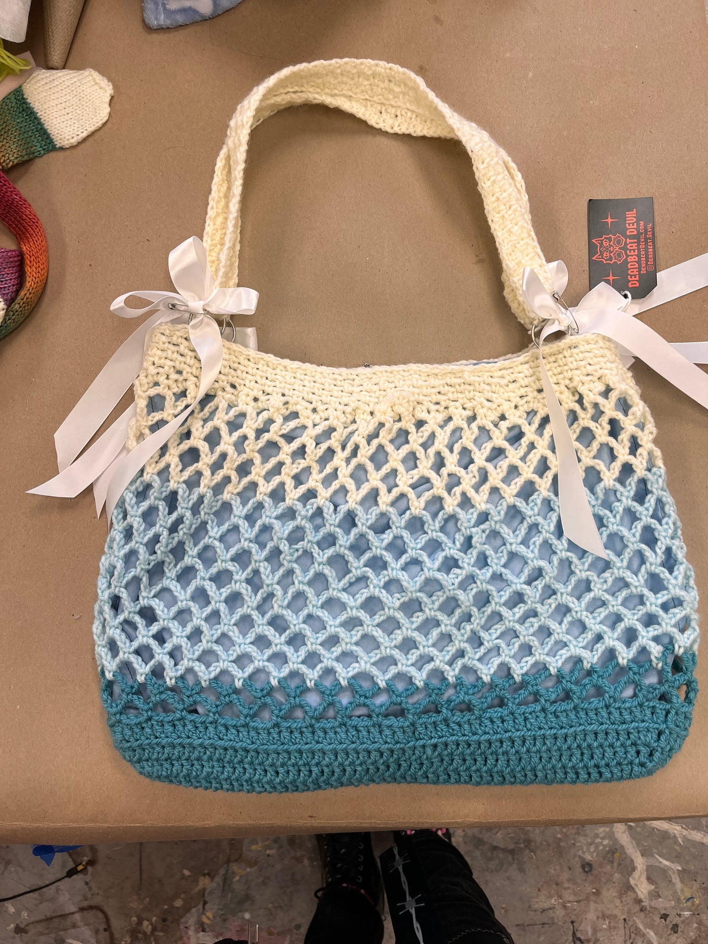 Pastel Blue Crocheted Star Bag