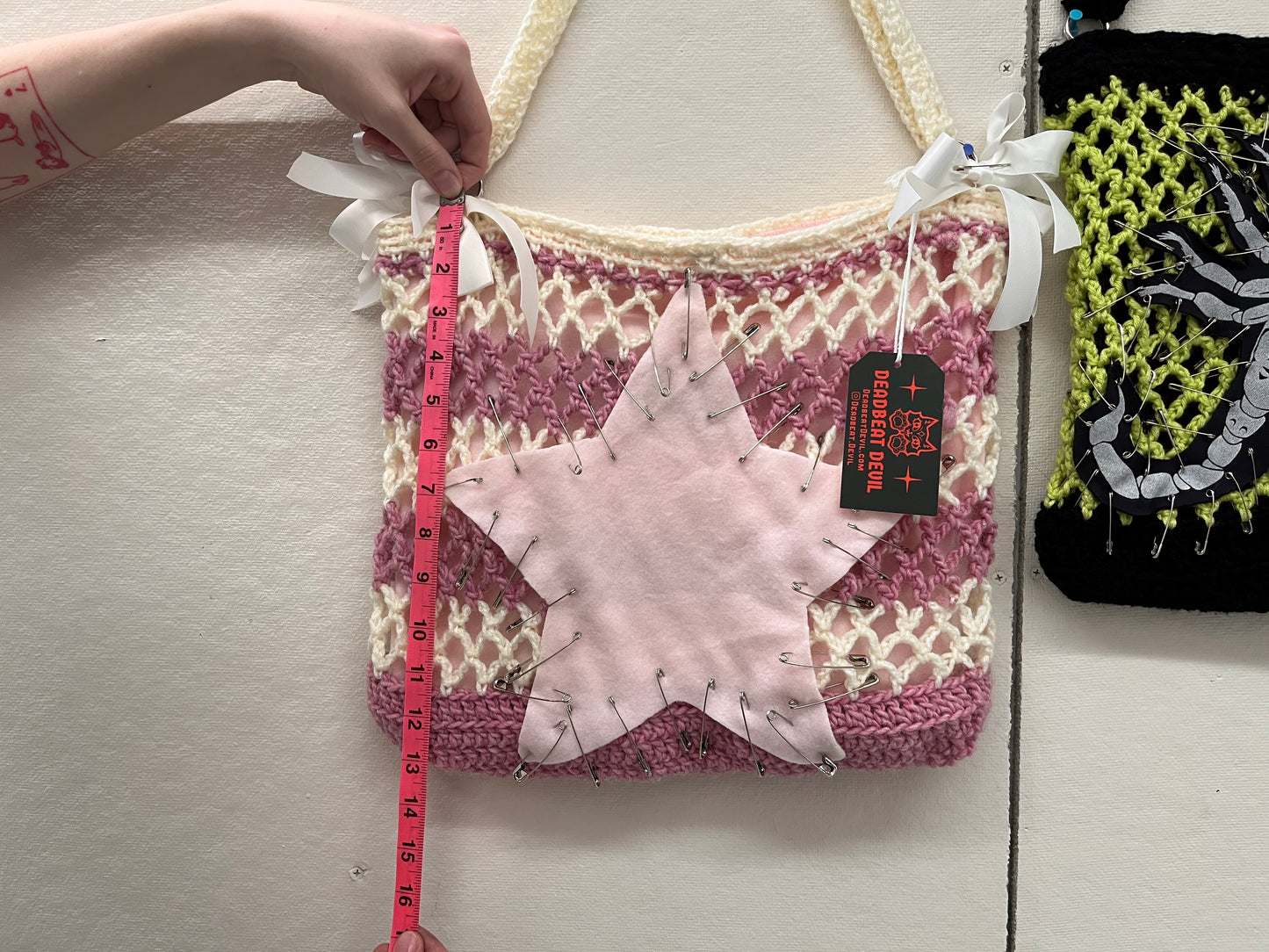 Pastel Pink Crochet Star Tote Bag