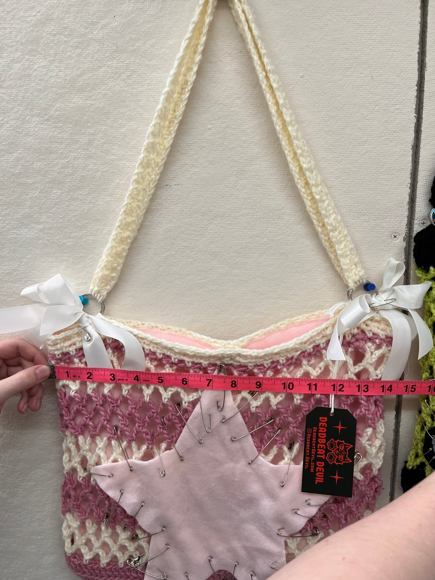 Pastel Pink Crochet Star Tote Bag