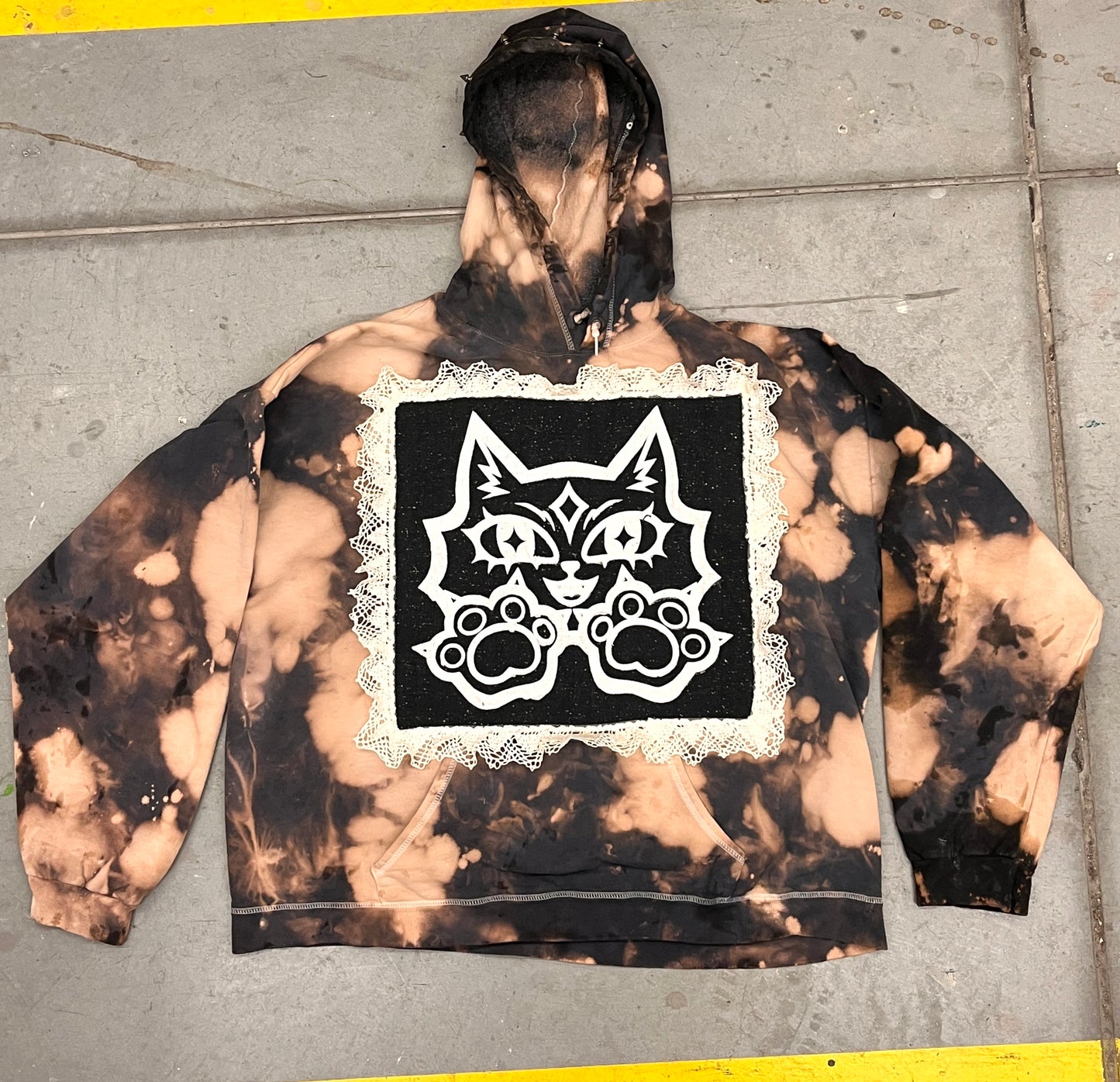 Hand Dyed Black and Off White Hoodie with Metal Accents