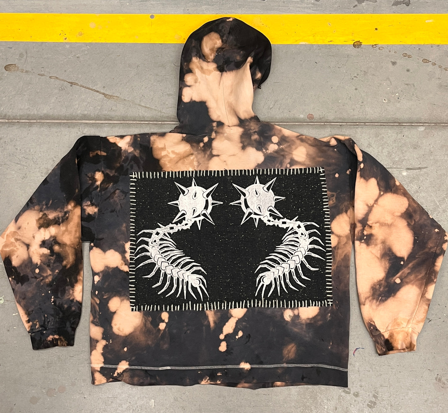 Hand Dyed Black and Off White Hoodie with Metal Accents