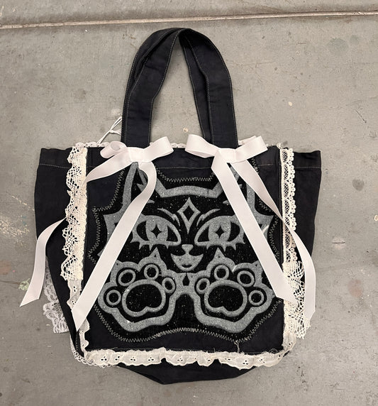 Patched Tote Bag with Lace Accents