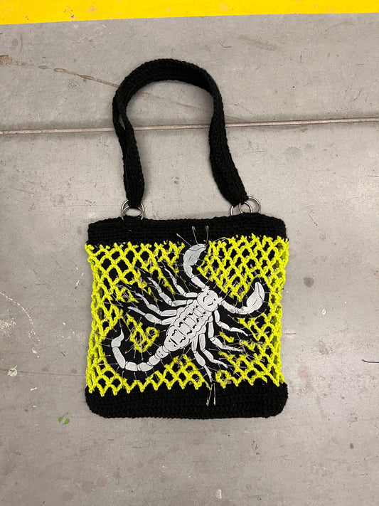 Green and Black Patched Crochet Tote Bag