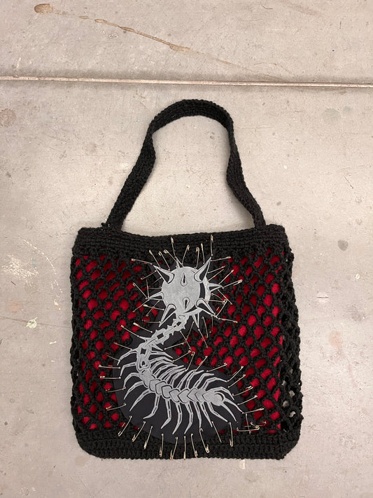 Black and Red Crochet Tote Bag