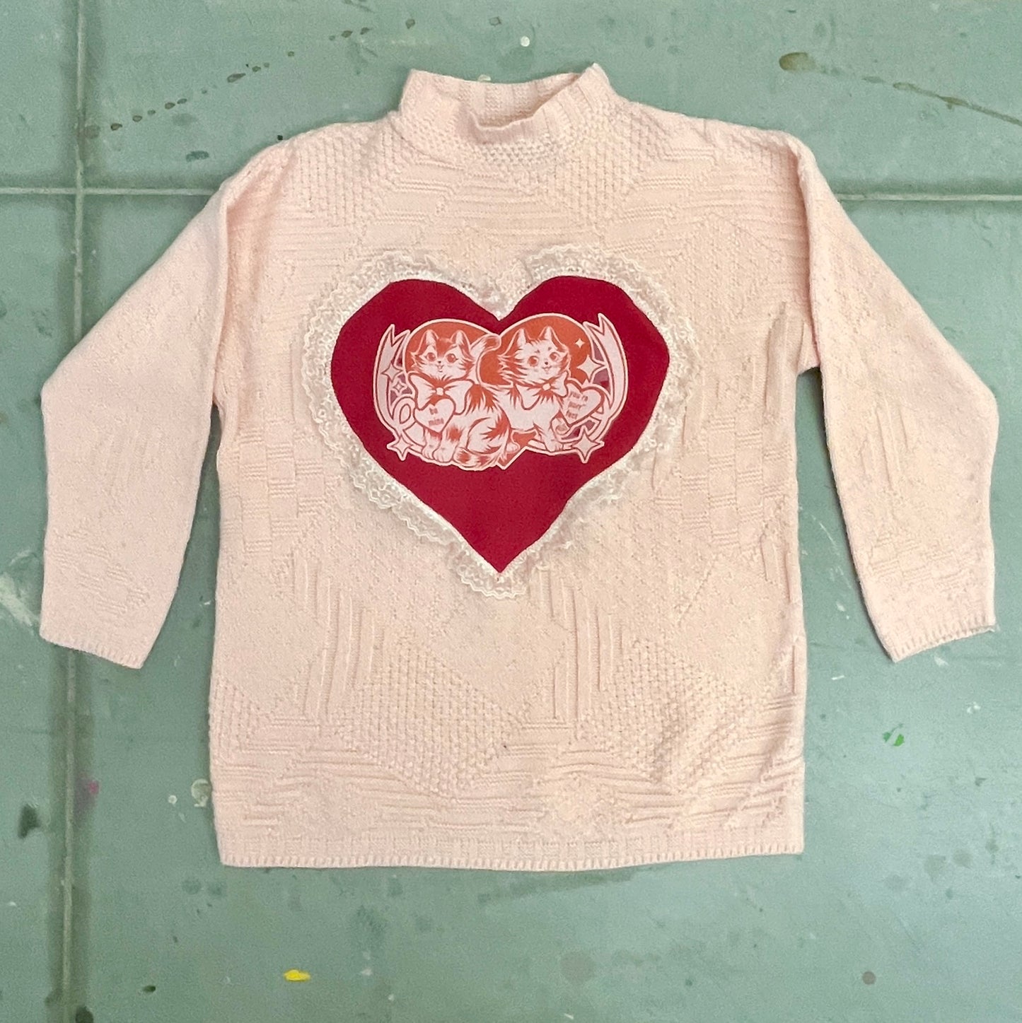 Pastel Pink Heart Kitten Sweater