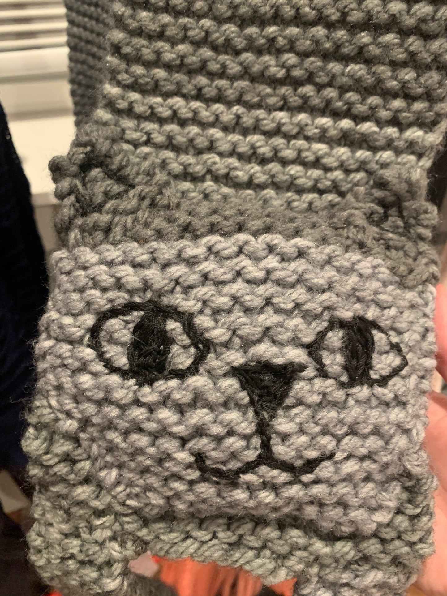 Hand Knit Grey Kitty Scarf