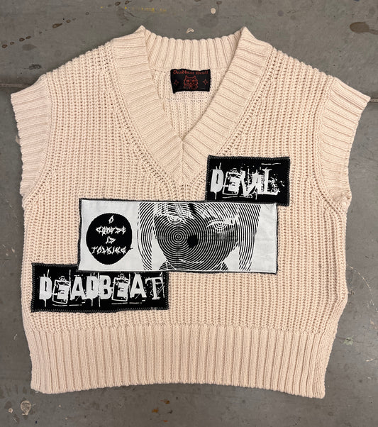 Cream and Black Industry Plant Sweater Vest