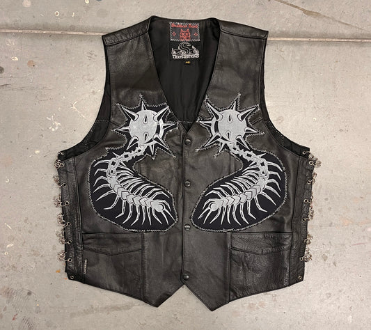 Patchwork Leather Vest with Chain Sides