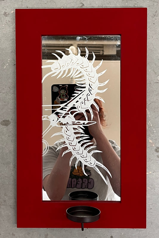 Red Framed Centipede Mirror with Candle Holder