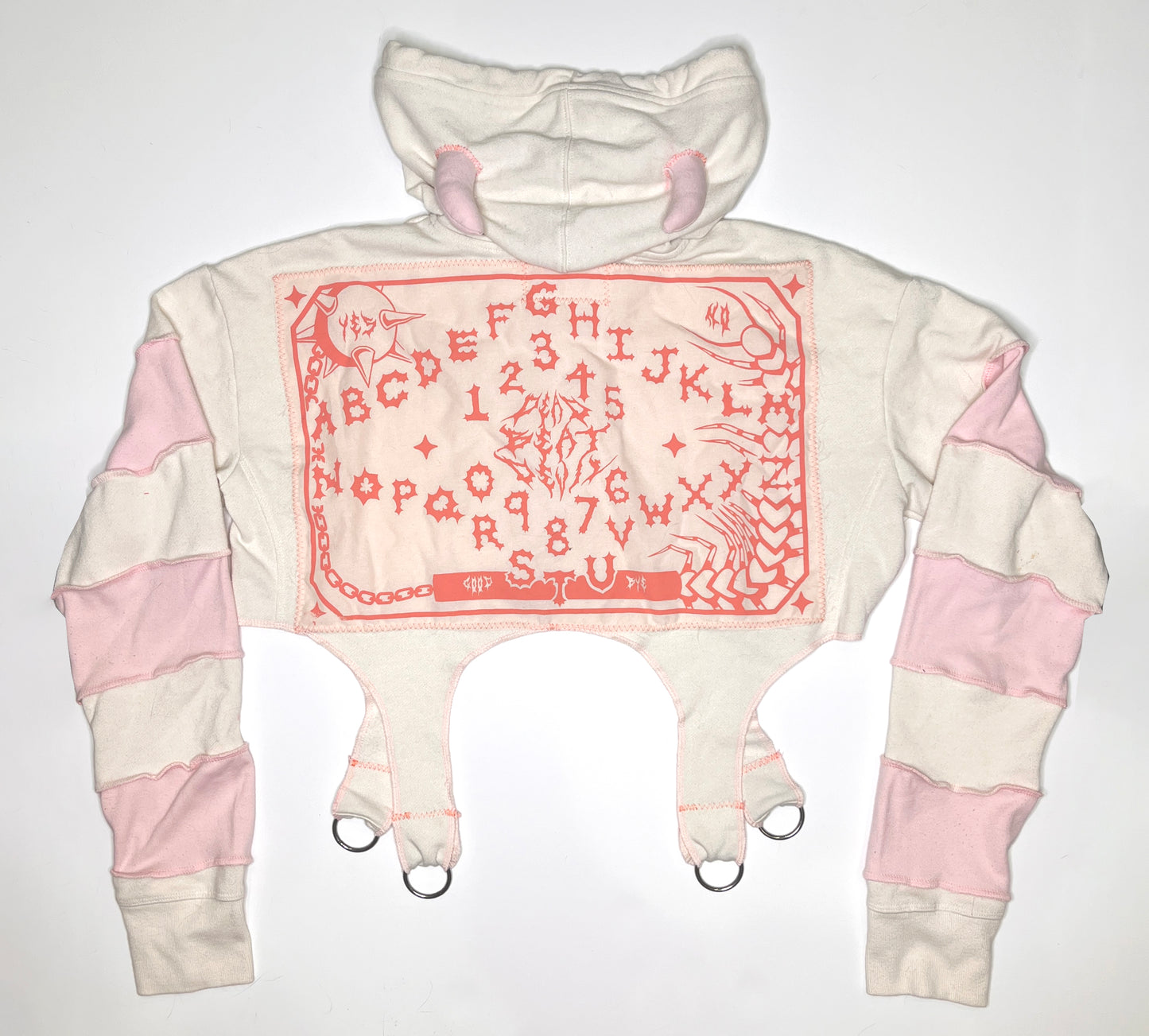 Pastel Pink and White Devil Patchwork Harness Hoodie