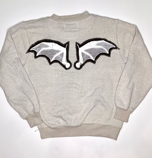 Cream and Brown Bat Wing Sweater