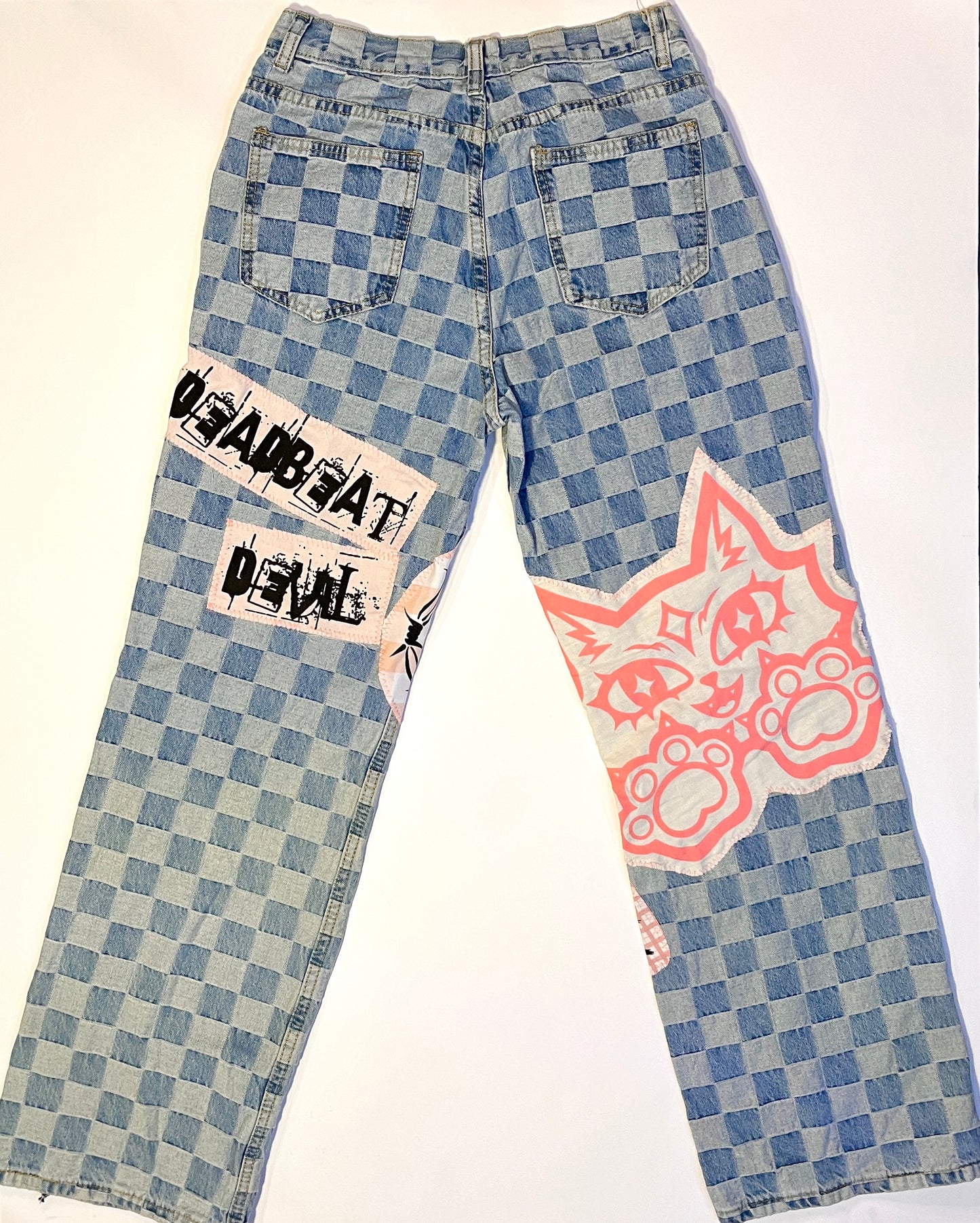 Checker Print Patchwork Jeans