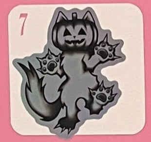 Black and White Pumpkin Head Kitty Holo Sticker