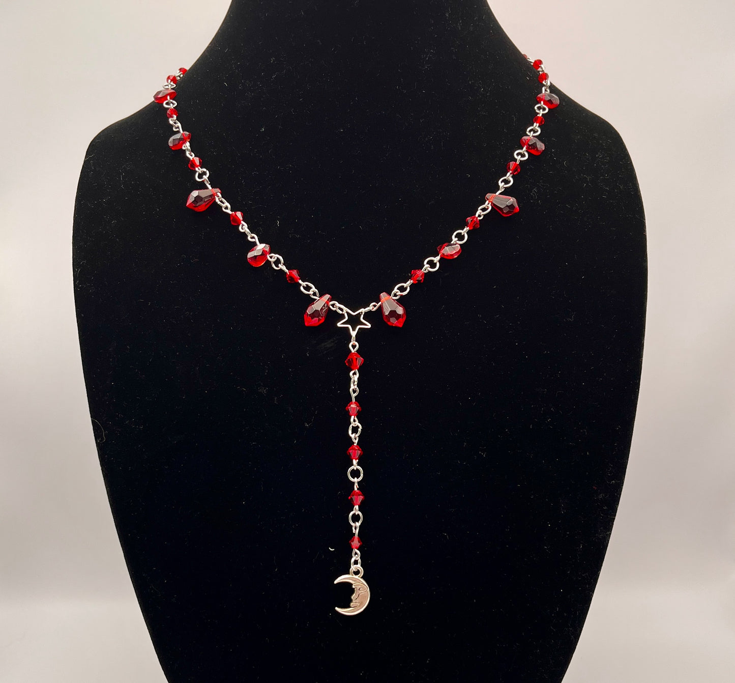 Red Drip Rosary Style Necklace