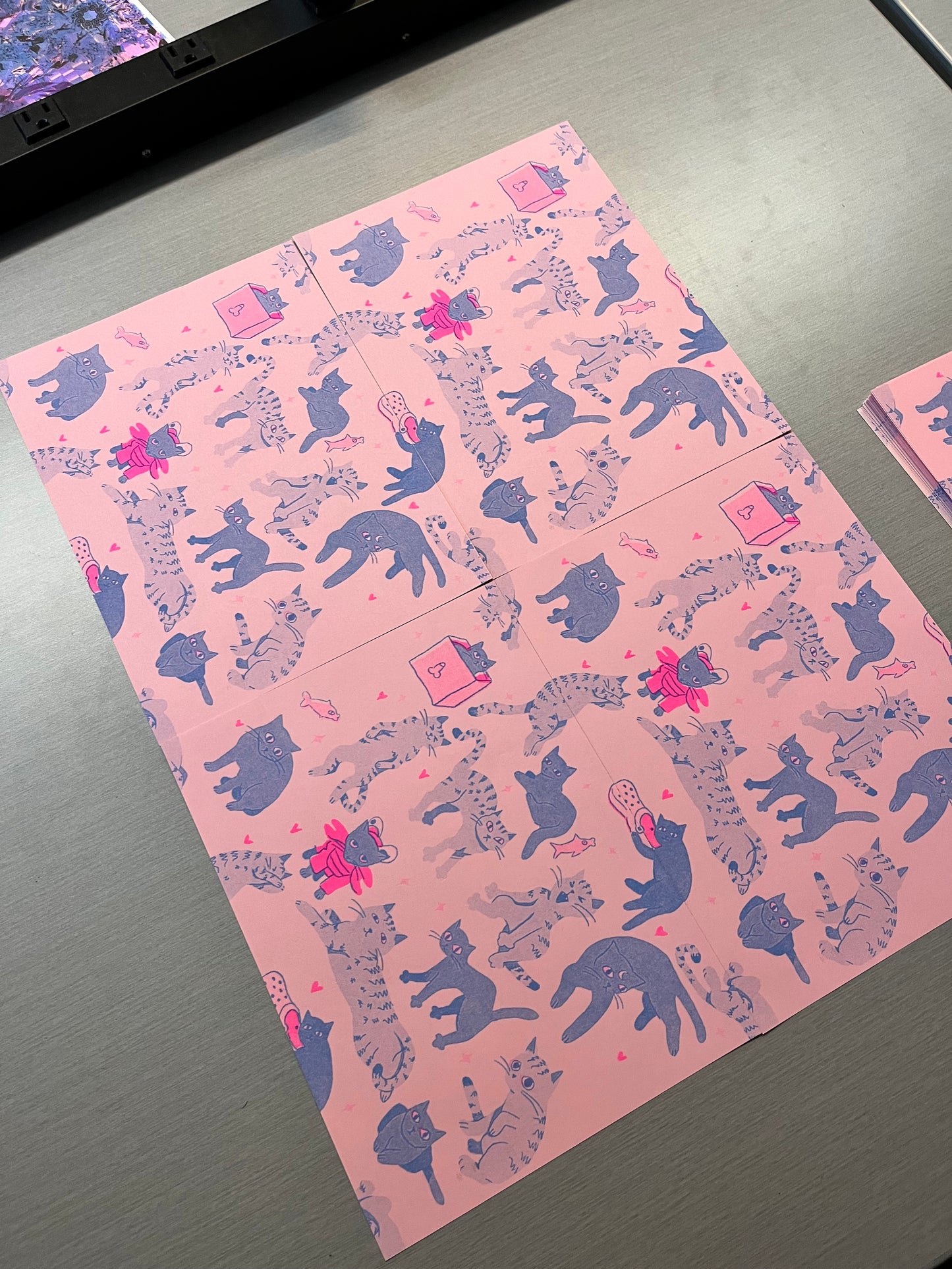 Pastel Kitty Risograph Print Repeating Pattern