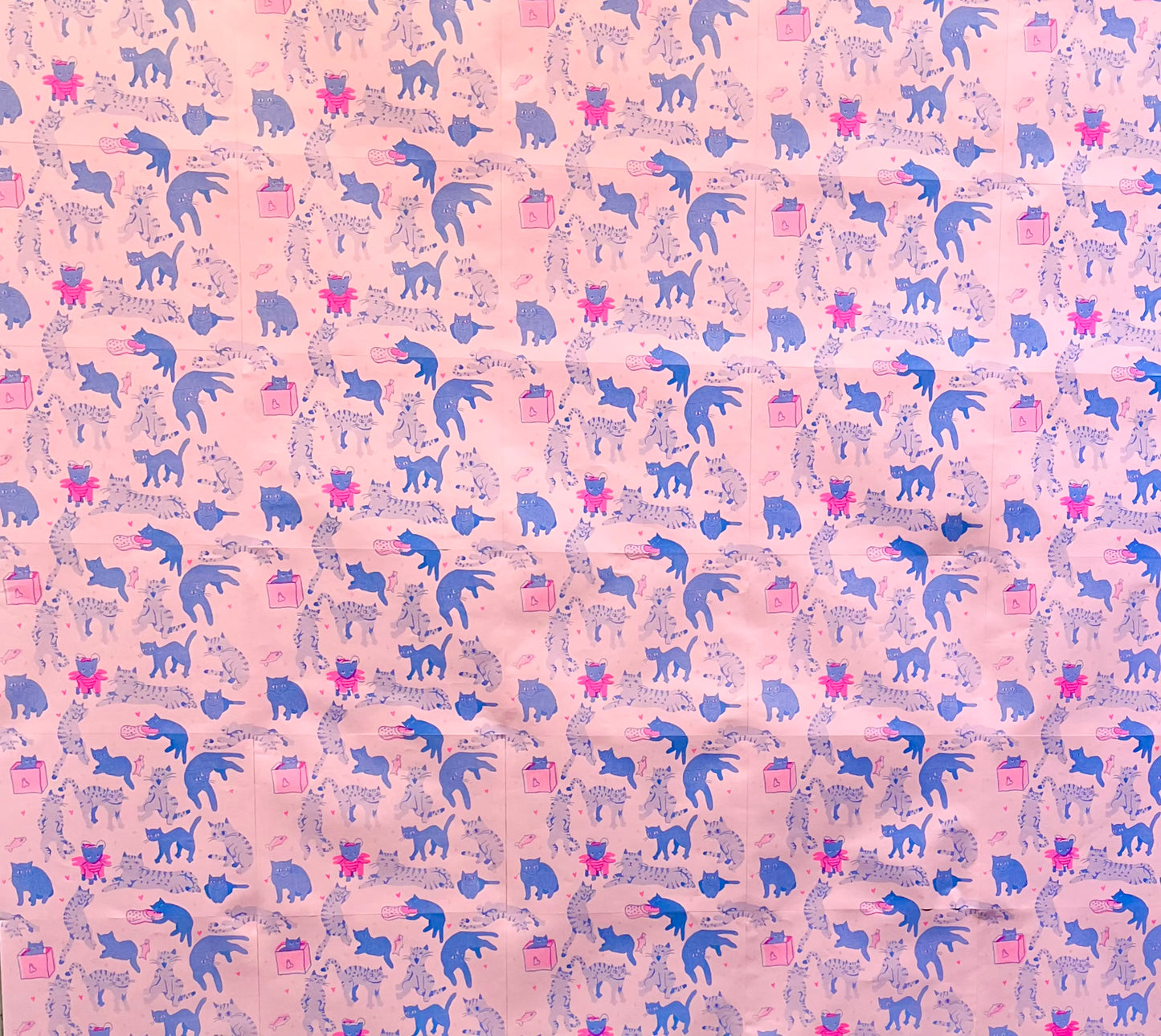 Pastel Kitty Risograph Print Repeating Pattern