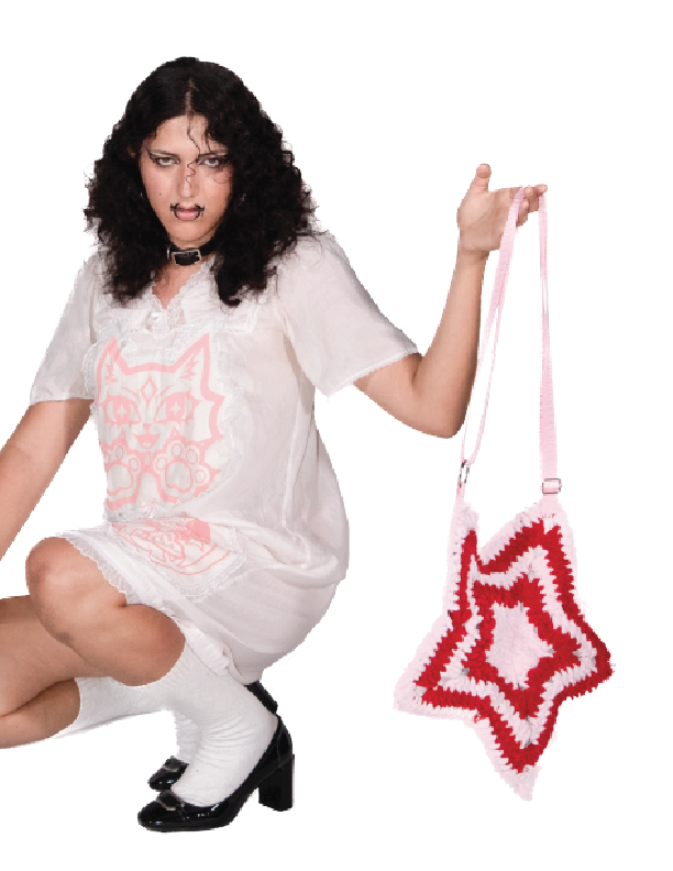 Red and White Crochet Star Bag