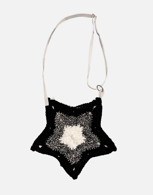Black and White Crochet Star Bag
