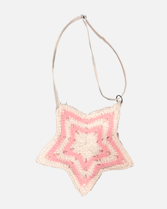 Pink and White Crochet Star Bag