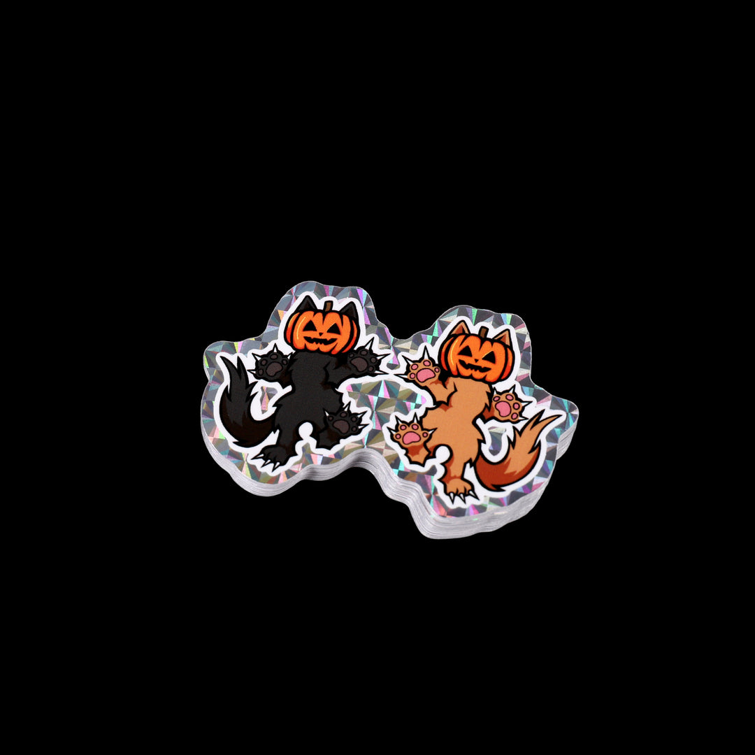 Pumpkin Kitties Prismatic Holo Sticker