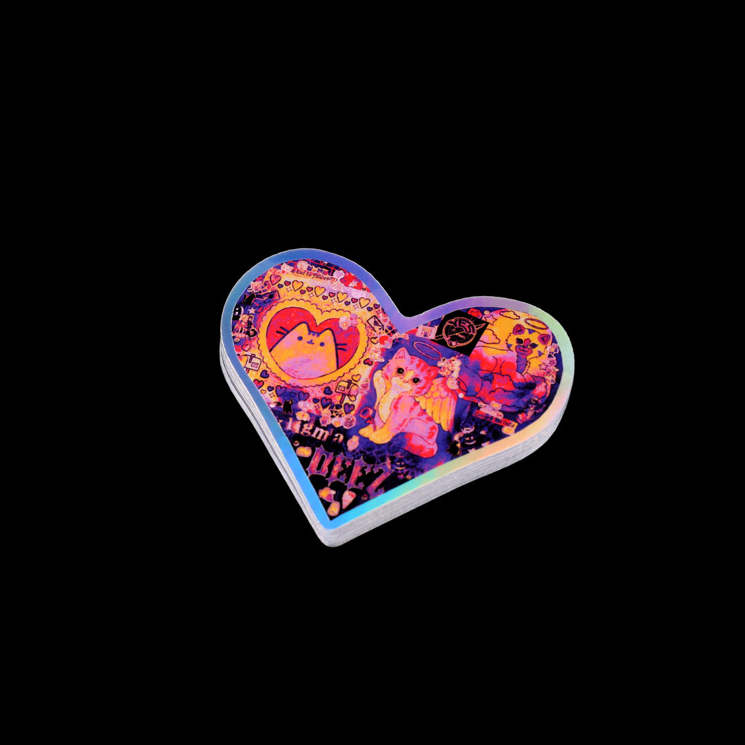 Collage Heart Shaped Holographic Sticker