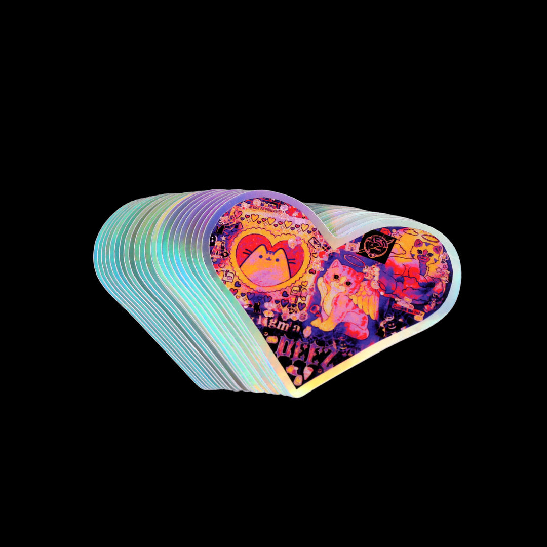 Collage Heart Shaped Holographic Sticker