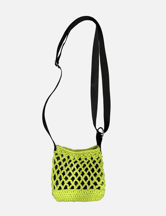 Neon Green and Black Crochet Mini Bag