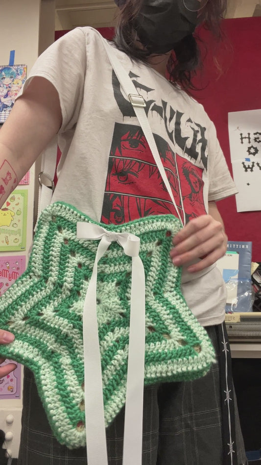 Green Striped Crochet Star Bag