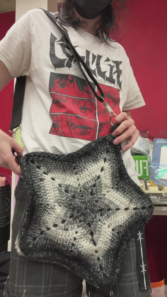 Black and Grey Crochet Star Bag